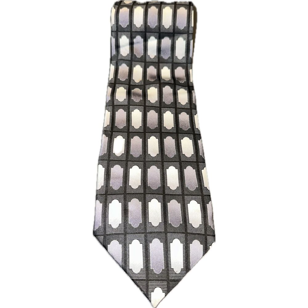 Mosaic Hand Made Pure Silk Gray Black Geometric‎ Pattern Tie Necktie